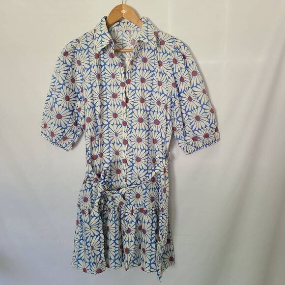 Olivaceous Daisy Pattern 100% Cotton Drop Waist Belted Mini Dress Tunic sz M NWT - Picture 1 of 5